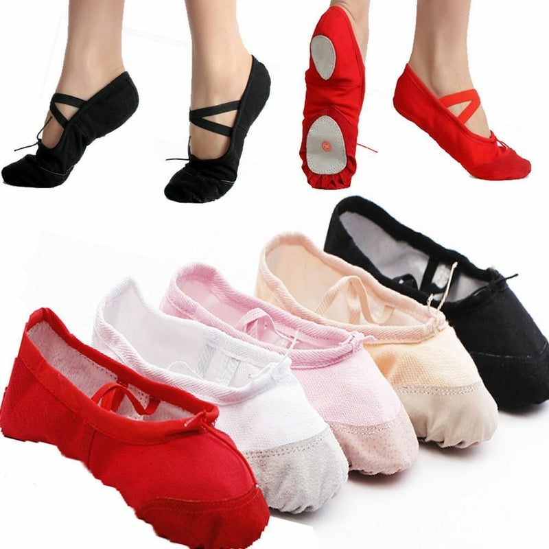 Canvas Ballet Dance Slipper Split Sole Shoes Girls Womens - Black Pink White Red