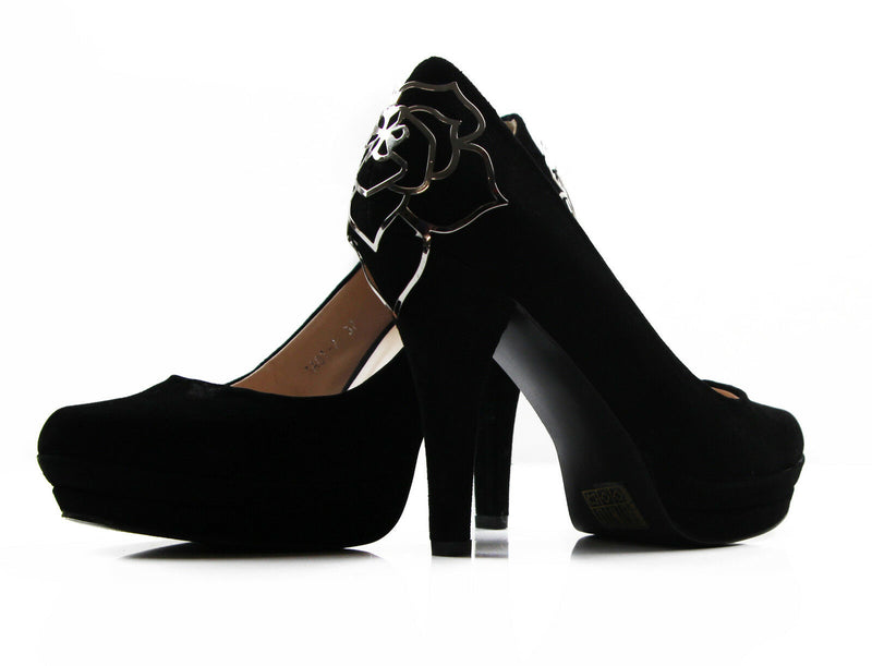Zasel Marilyn Ladies Womens Black Leather High Heel Shoes Dress Pump Heels