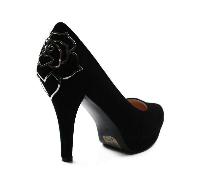 Zasel Marilyn Ladies Womens Black Leather High Heel Shoes Dress Pump Heels