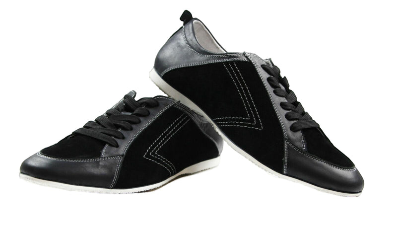 Mens Zasel Anton Black / Dark Grey Leather Suede Casual Sneakers Work Dress Casual Shoes