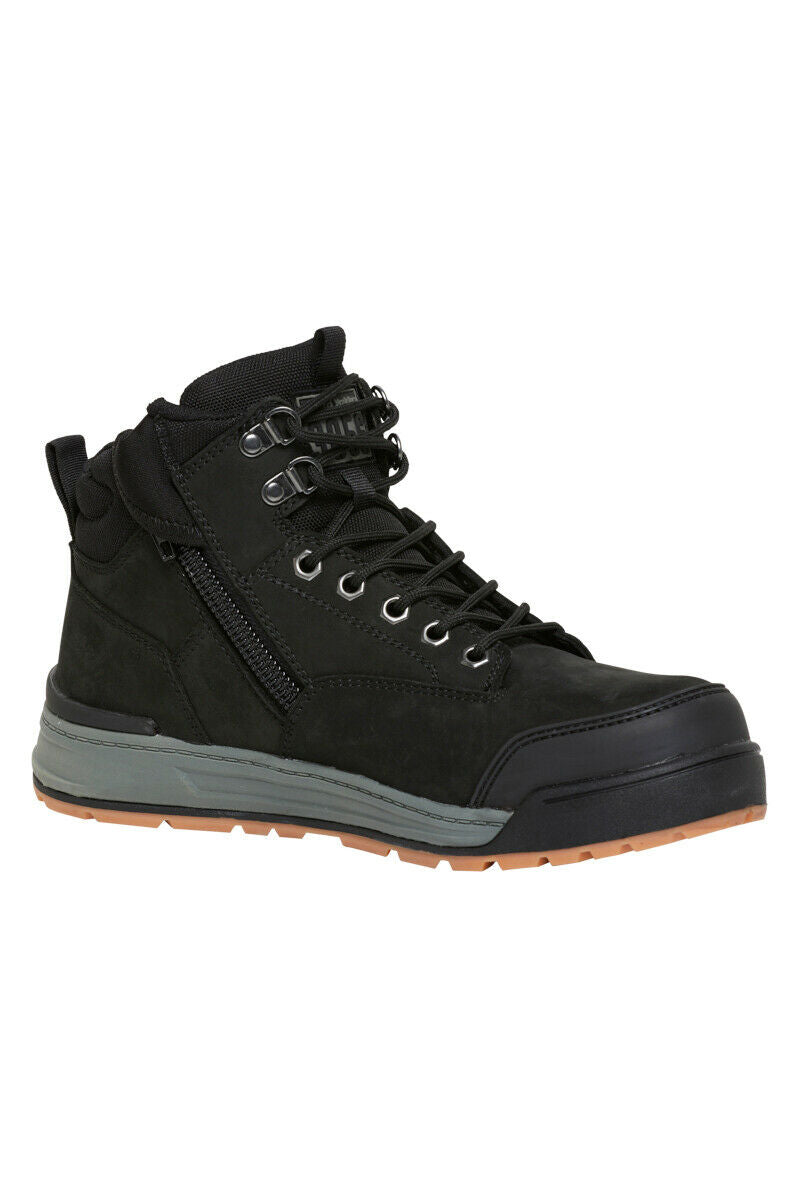 Mens Hard Yakka 3056 Lace Boots Zip Steel Top Cap Industrial Black Boot