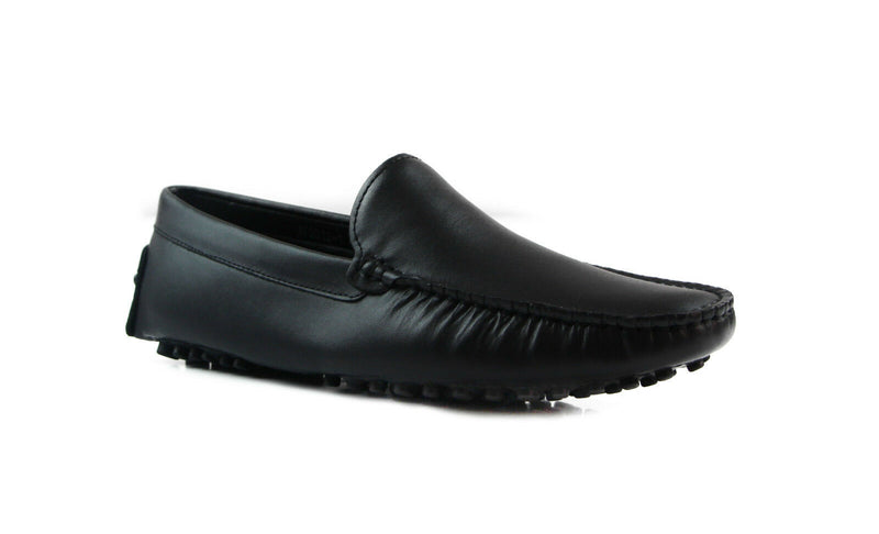 Mens Zasel Summer Leather Shoes Black Casual Slip On Boat Deck Loafers