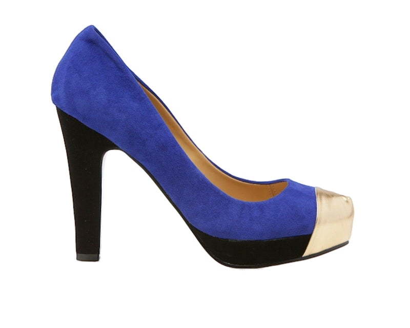 Zasel Felicity Womens Blue Gold Black Suede Leather High Thick Heel Comfy Heels