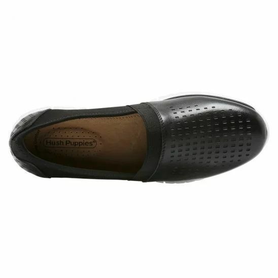Ladies Womens Hush Puppies Ando Black Slip On Leather Casual Shoes Flats