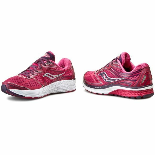 Saucony Womens Guide 9 Pink Silver White Purple Running Gym Training Shoes