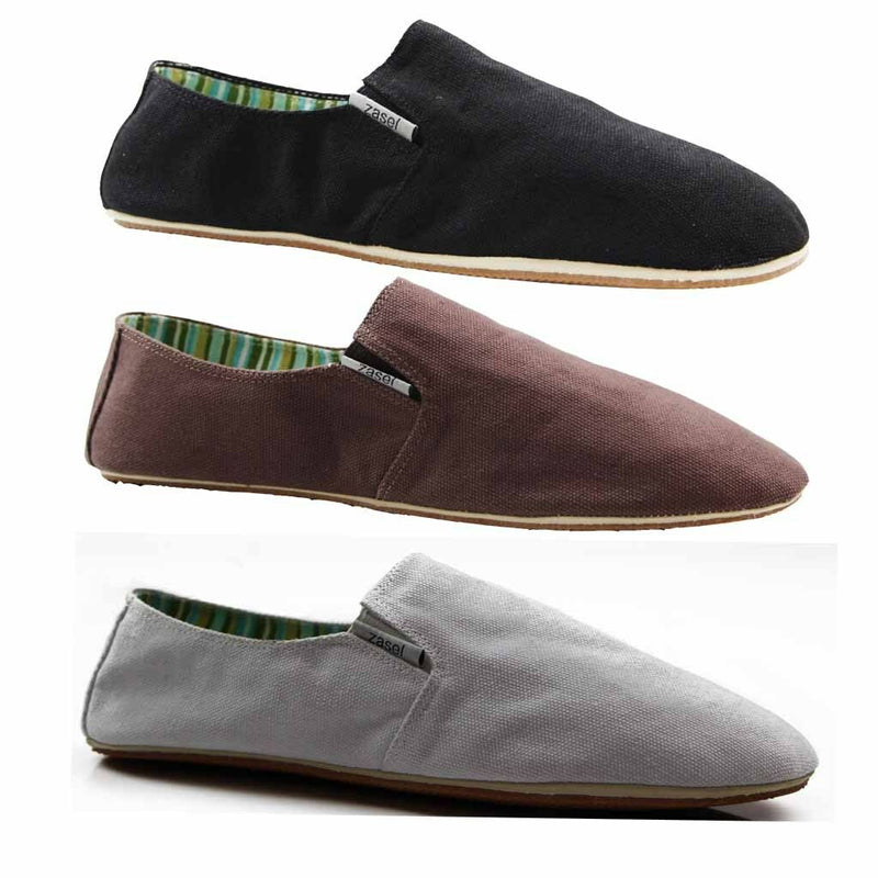 Mens Cotton Canvas Slip On Flat Black Brown White Blue Navy Grey Casual Shoes