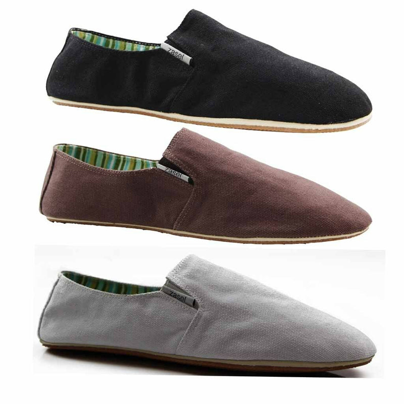 Mens Zasel Cotton Canvas Easy Slip On Flat Black Brown White Blue Casual Shoes