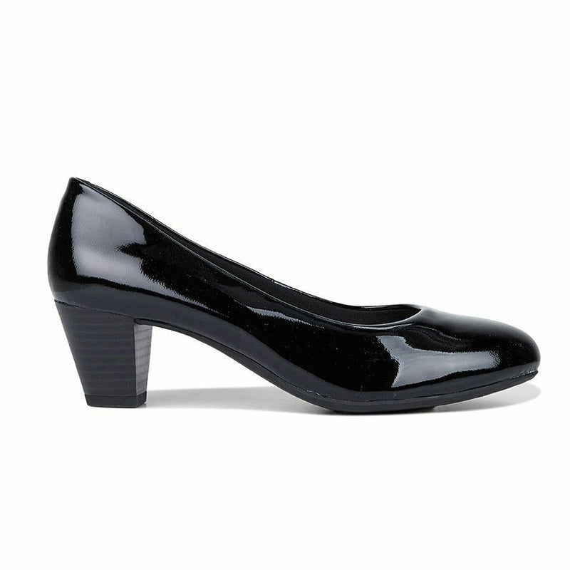 Womens Hush Puppies Carmel Black Patent Work Medium Height Heel Heels Shoes