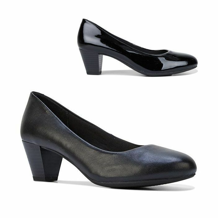 Womens Hush Puppies Carmel Black Patent Work Medium Height Heel Heels Shoes