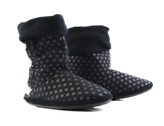 Womens Grosby Black/Purple Spotted Boot Slippers Black/Purple