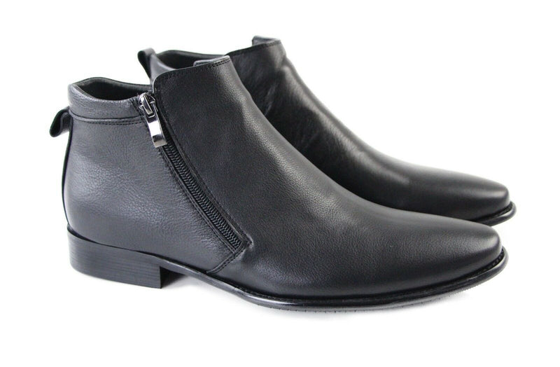Zasel Jackson Black Dress Leather Zips Casual Work Everyday Shoes Mens Boots