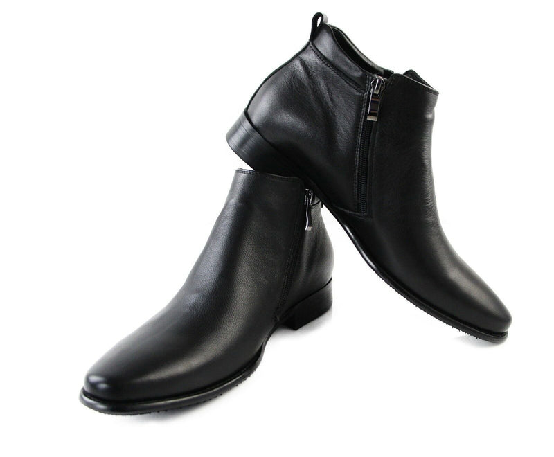 Zasel Jackson Black Dress Leather Zips Casual Work Everyday Shoes Mens Boots