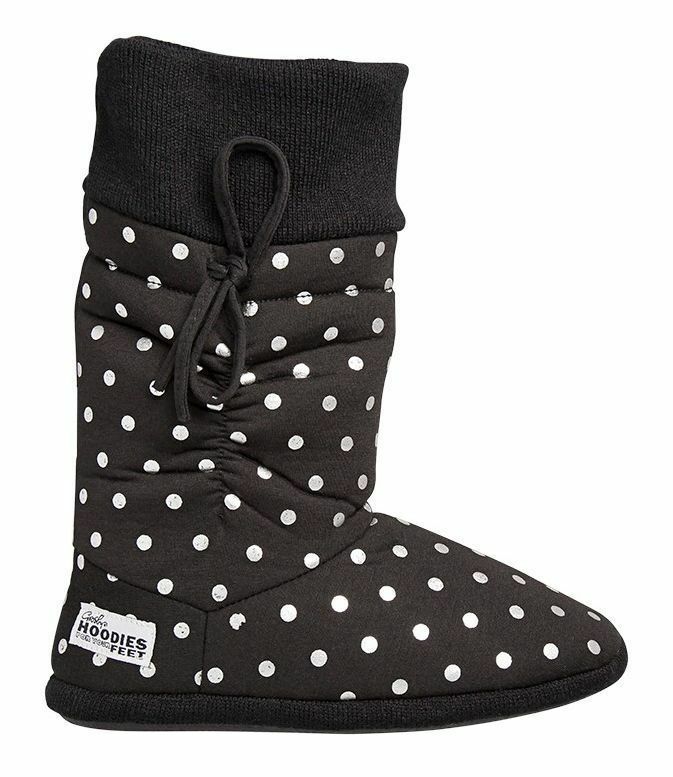 Womens Grosby Hoodies Boots Black/Silver Spots Slippers
