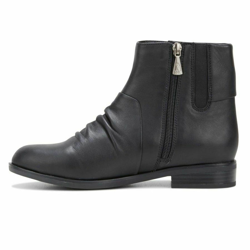 Hush Puppies Hayworth Boots Leather Womens Black Ankle Shoes Flats Zip