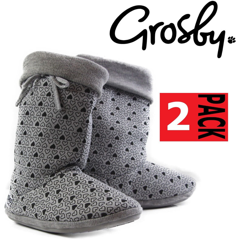 2 Pairs X Womens Grosby Hearts Hoodies Boots Grey Black Slippers Ugg Boot Shoes