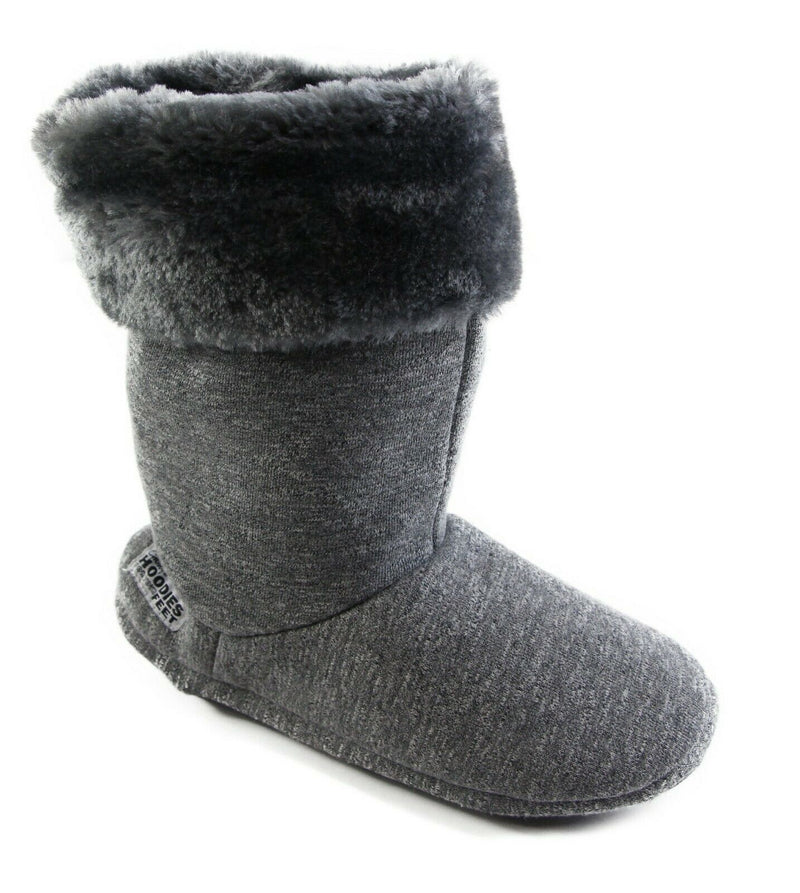 Womens Grosby Hoodies Boots Plush Fluffy Navy Grey Slippers