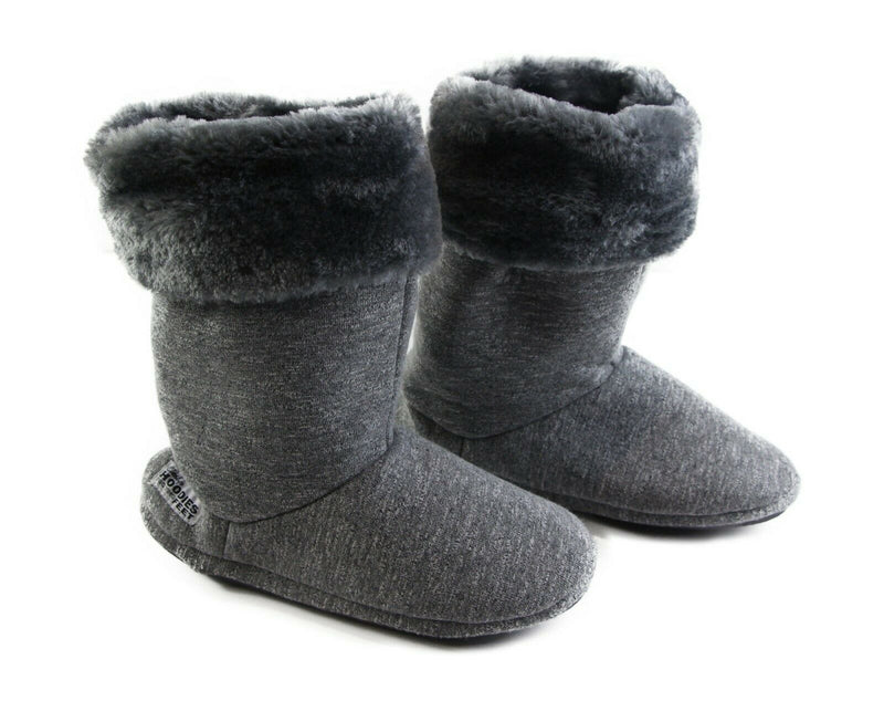 Womens Grosby Hoodies Boots Plush Fluffy Navy Grey Slippers