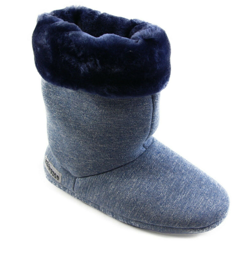 Womens Grosby Hoodies Boots Plush Fluffy Navy Grey Slippers