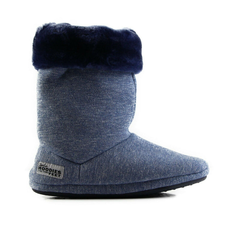 Womens Grosby Hoodies Boots Plush Fluffy Navy Slippers