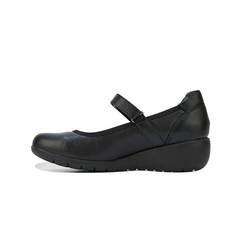 Womens Hush Puppies Duran Black Wedge Wedges Leather Work Casual Strap Shoes