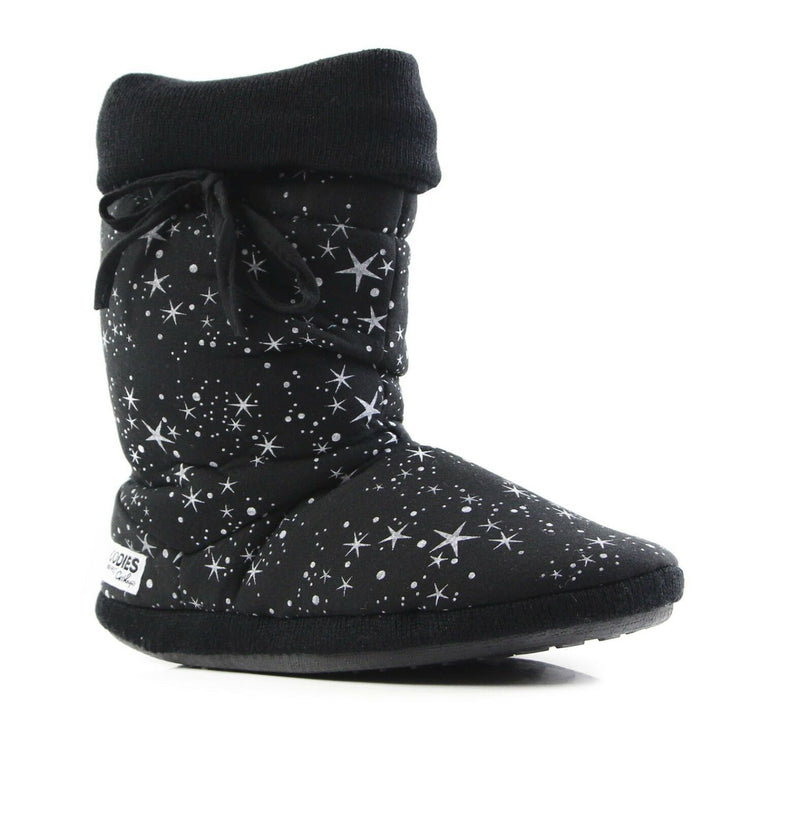 Womens Grosby Hoodies Boots Universe Black White Stars Slippers