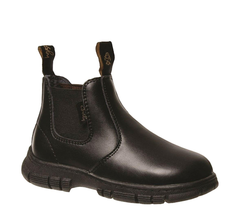 Grosby Ranch Junior Boys Boots Black / Brown Jnr School Leather Slip On Shoes