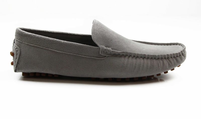 Mens Zasel Summer Boat Shoes Light Grey Suede Slip On Loafers