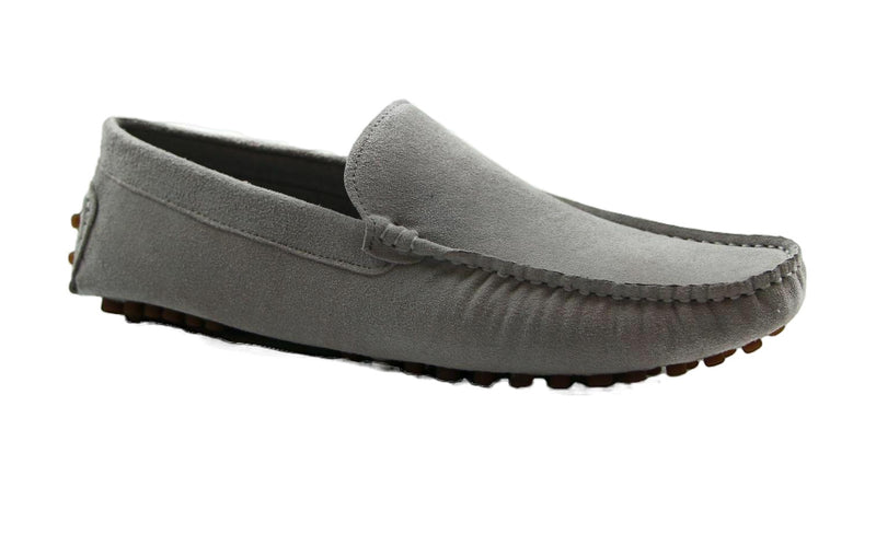 Mens Zasel Summer Boat Shoes Light Grey Suede Casual Slip On Deck Grip Loafers
