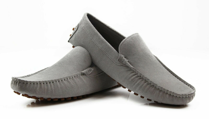 Mens Zasel Summer Boat Shoes Light Grey Suede Casual Slip On Deck Grip Loafers