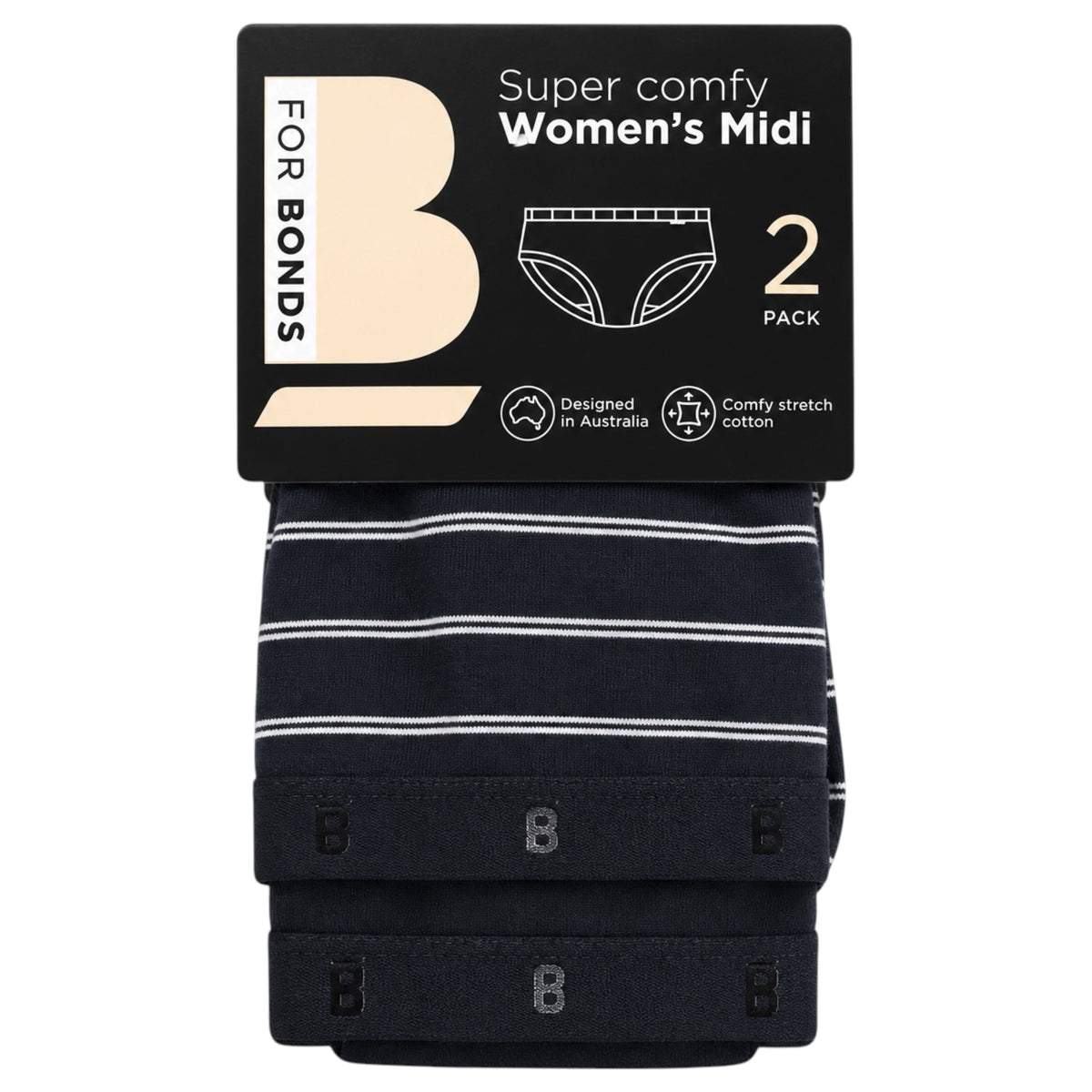 2 Pack Womens Bonds Comfy Midi Briefs Underwear Black