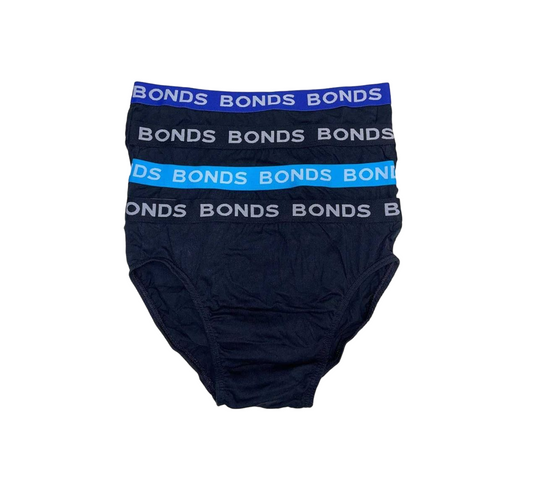 4 Pack Mens Bonds Hipster Briefs Underwear Black with Black/Light Blue/Blue Band