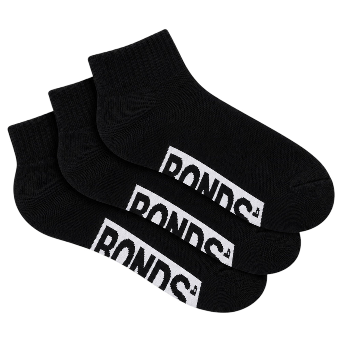 3 Pack Kids Boys Bonds Cushioned Quarter Crew Socks Black