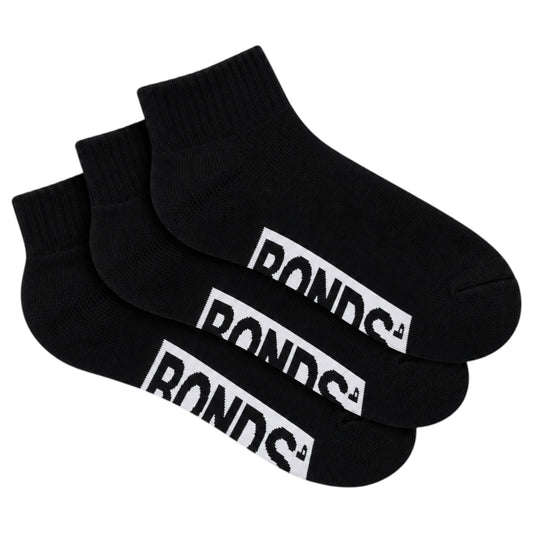 3 Pack Kids Boys Bonds Cushioned Quarter Crew Socks Black