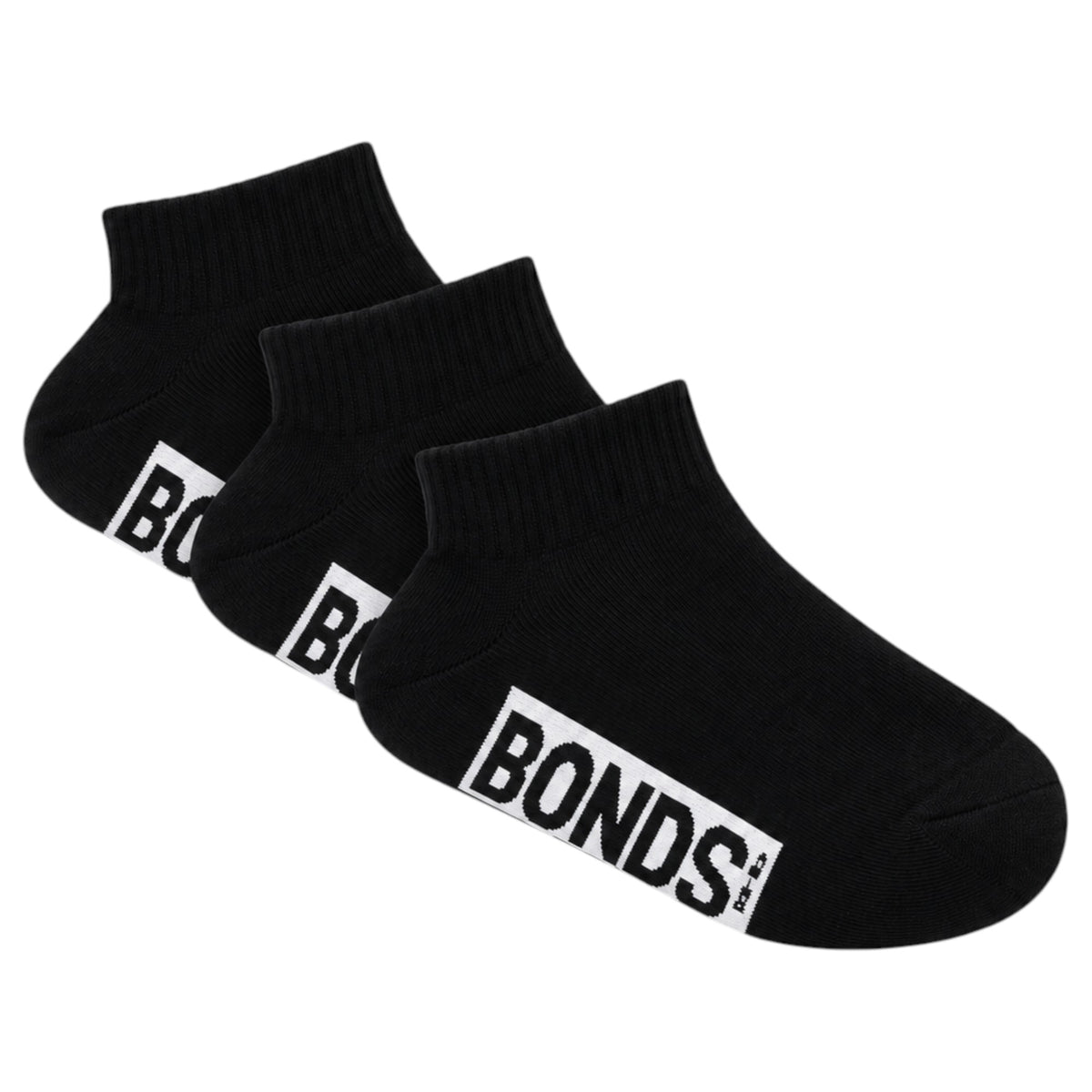 3 Pack Kids Boys Bonds Cushioned Quarter Crew Socks Black