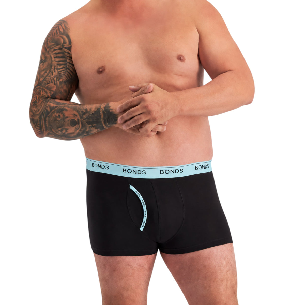 Mens Bonds Guyfront Trunk Trunks Underwear Black/Light Blue