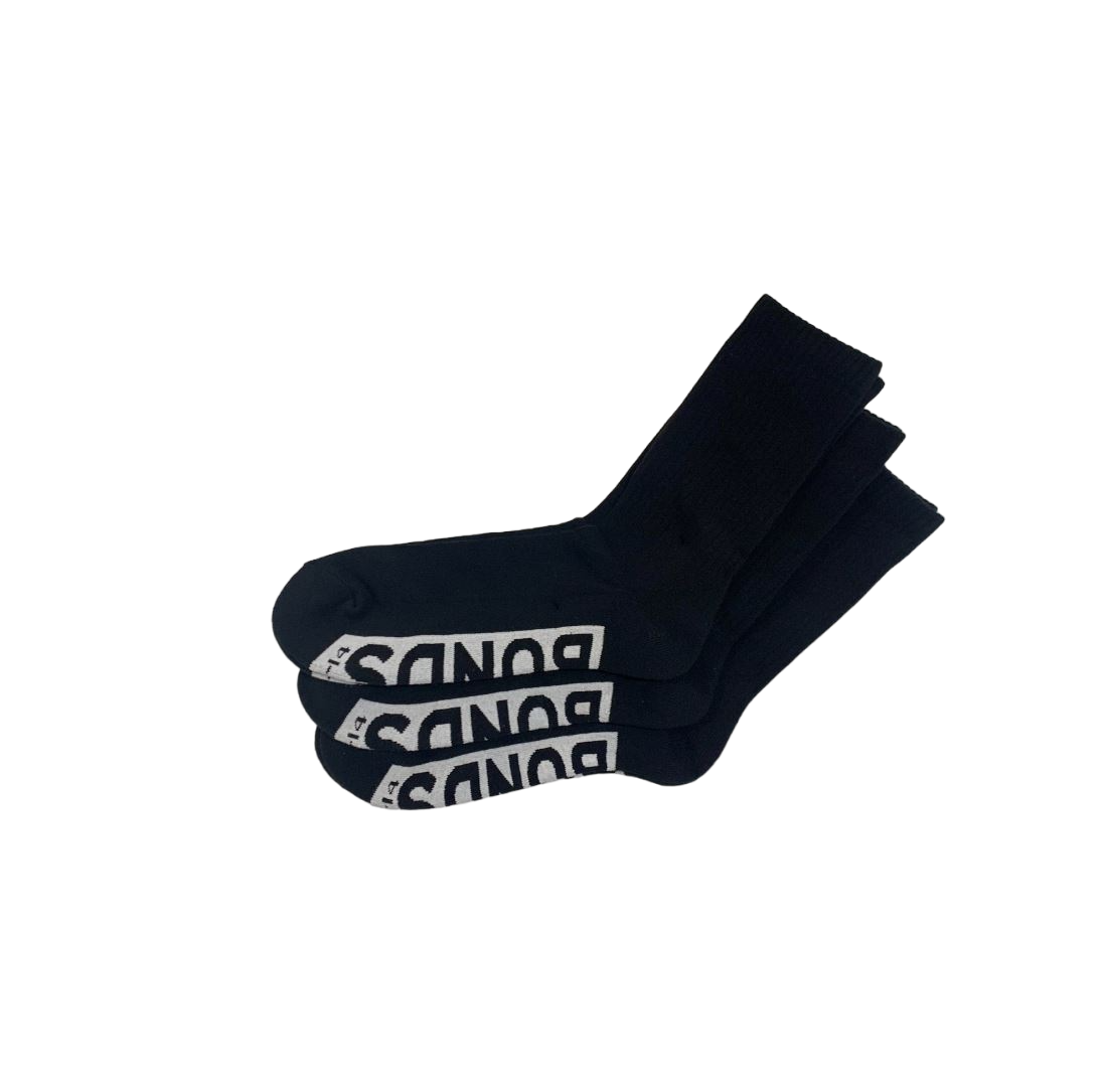 3 Pack Mens Bonds Logo Cushioned Crew Socks Black