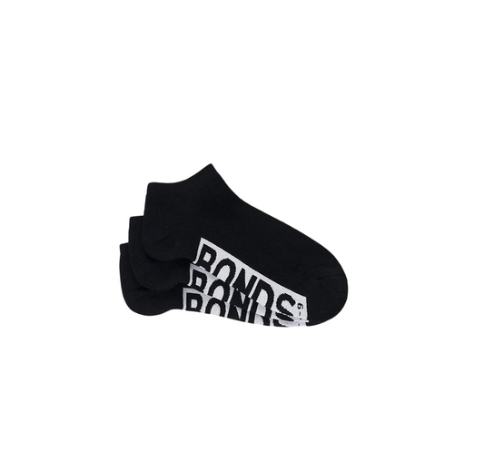 3 Pack Mens Bonds Logo Cushioned Low Cut Socks Black