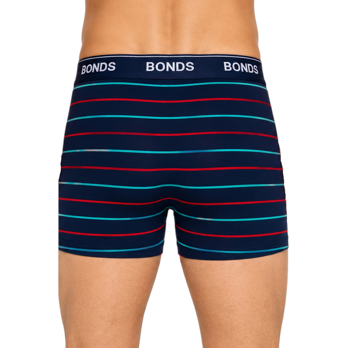 Mens Bonds Microfibre Guyfront Trunks Underwear Navy/Red/Aqua Stripes