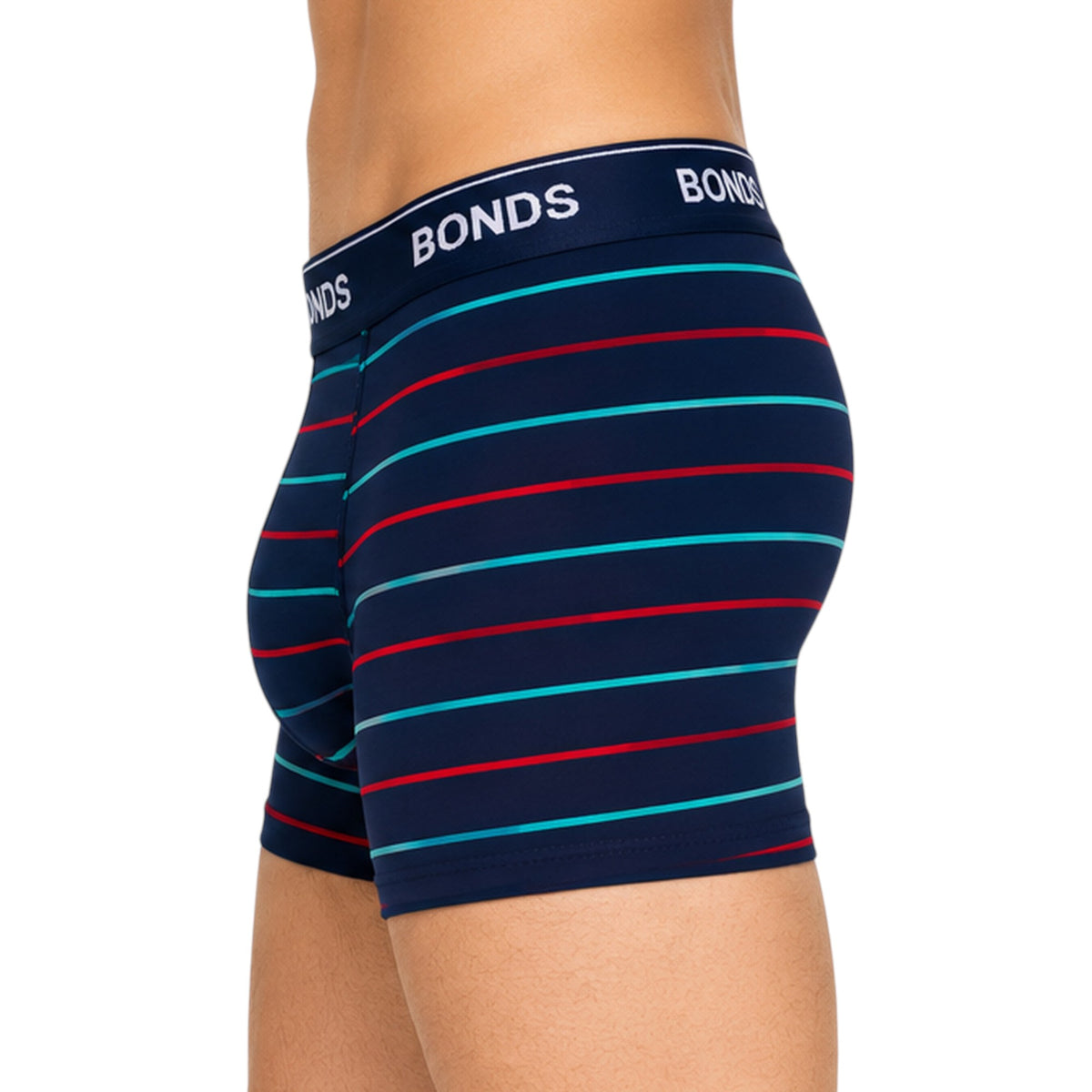 Mens Bonds Microfibre Guyfront Trunks Underwear Navy/Red/Aqua Stripes