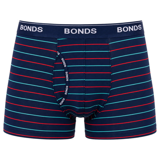 Mens Bonds Microfibre Guyfront Trunks Underwear Navy/Red/Aqua Stripes
