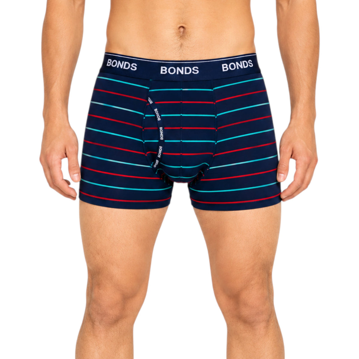 Mens Bonds Microfibre Guyfront Trunks Underwear Navy/Red/Aqua Stripes