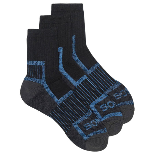 3 Pack Mens Bonds No Hole Work Quarter Crew Socks Black/Blue