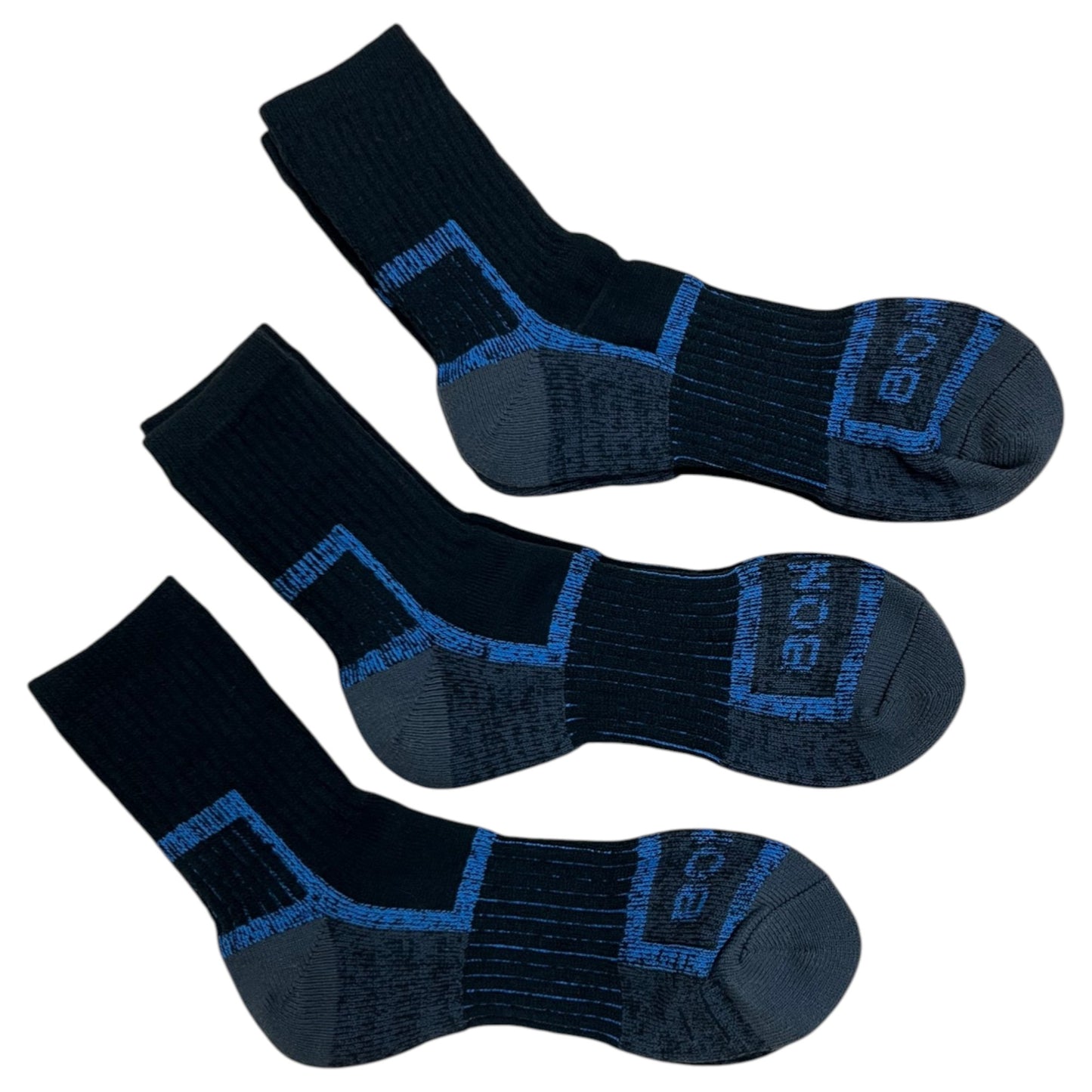 3 Pack Mens Bonds No Hole Work Quarter Crew Socks Black/Blue