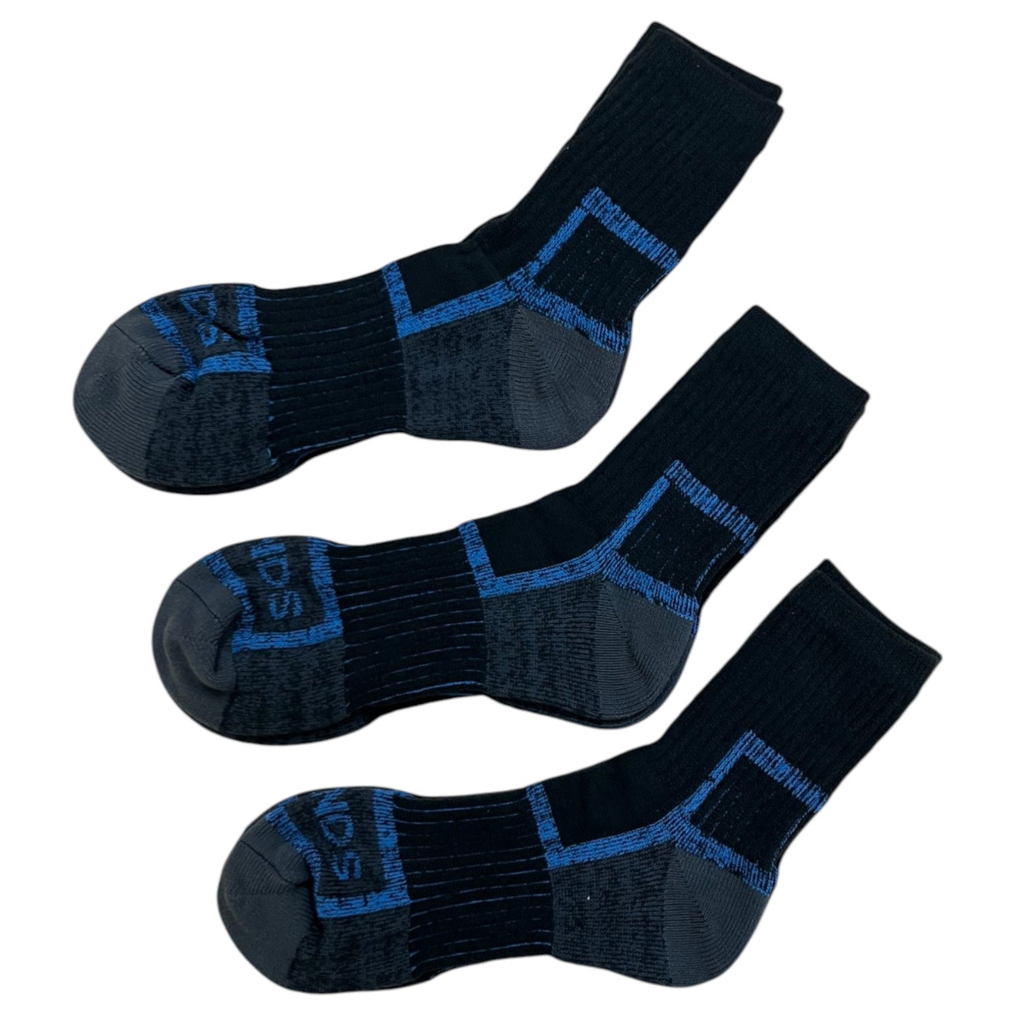 3 Pack Mens Bonds No Hole Work Quarter Crew Socks Black/Blue