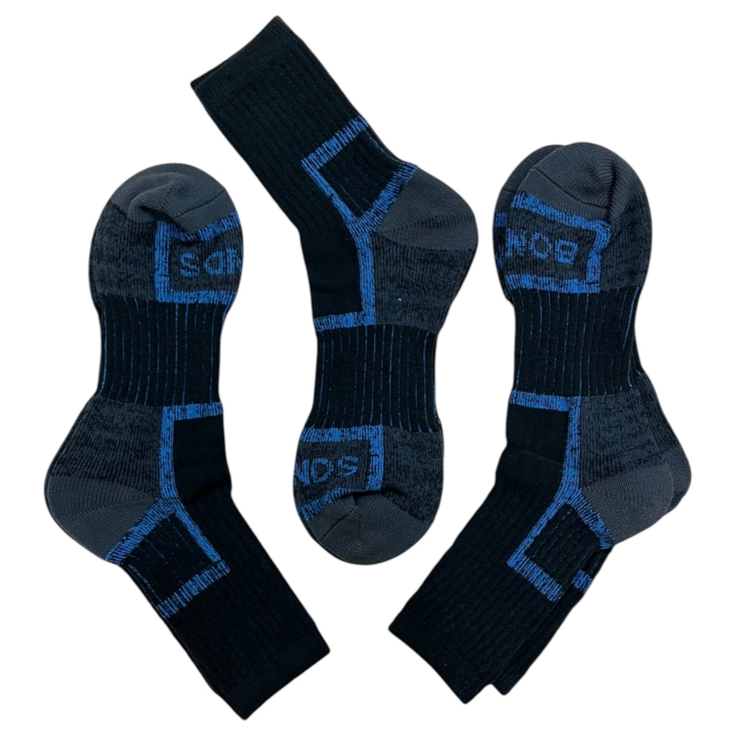 3 Pack Mens Bonds No Hole Work Quarter Crew Socks Black/Blue