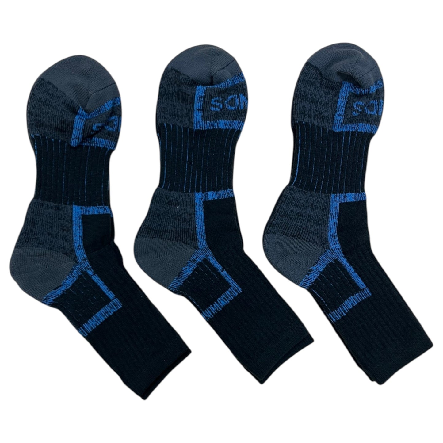 3 Pack Mens Bonds No Hole Work Quarter Crew Socks Black/Blue