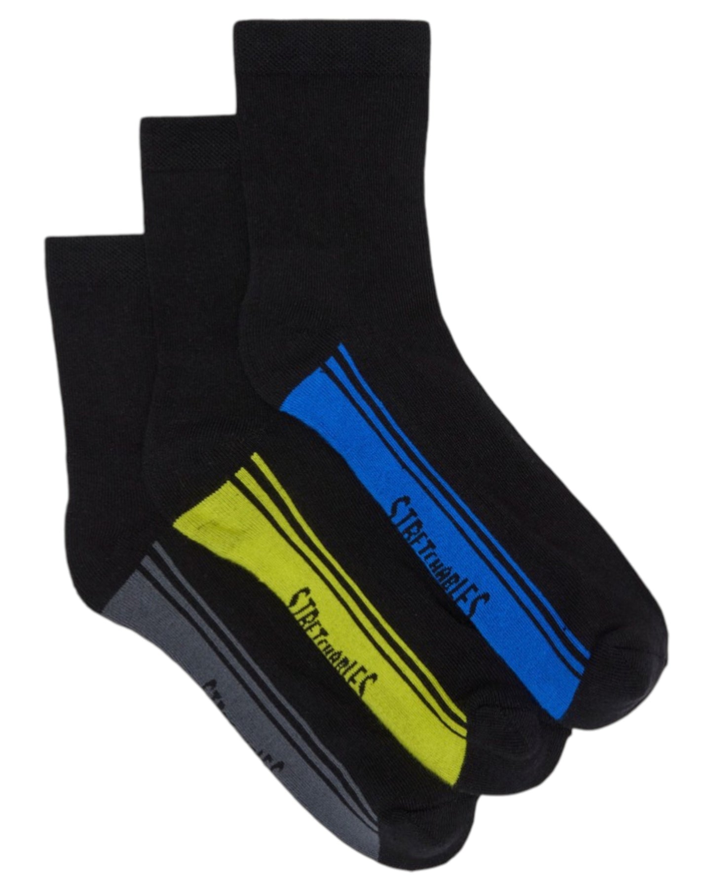 3 Pack Mens Bonds Stretchables Cushioned Quarter Crew Socks Black