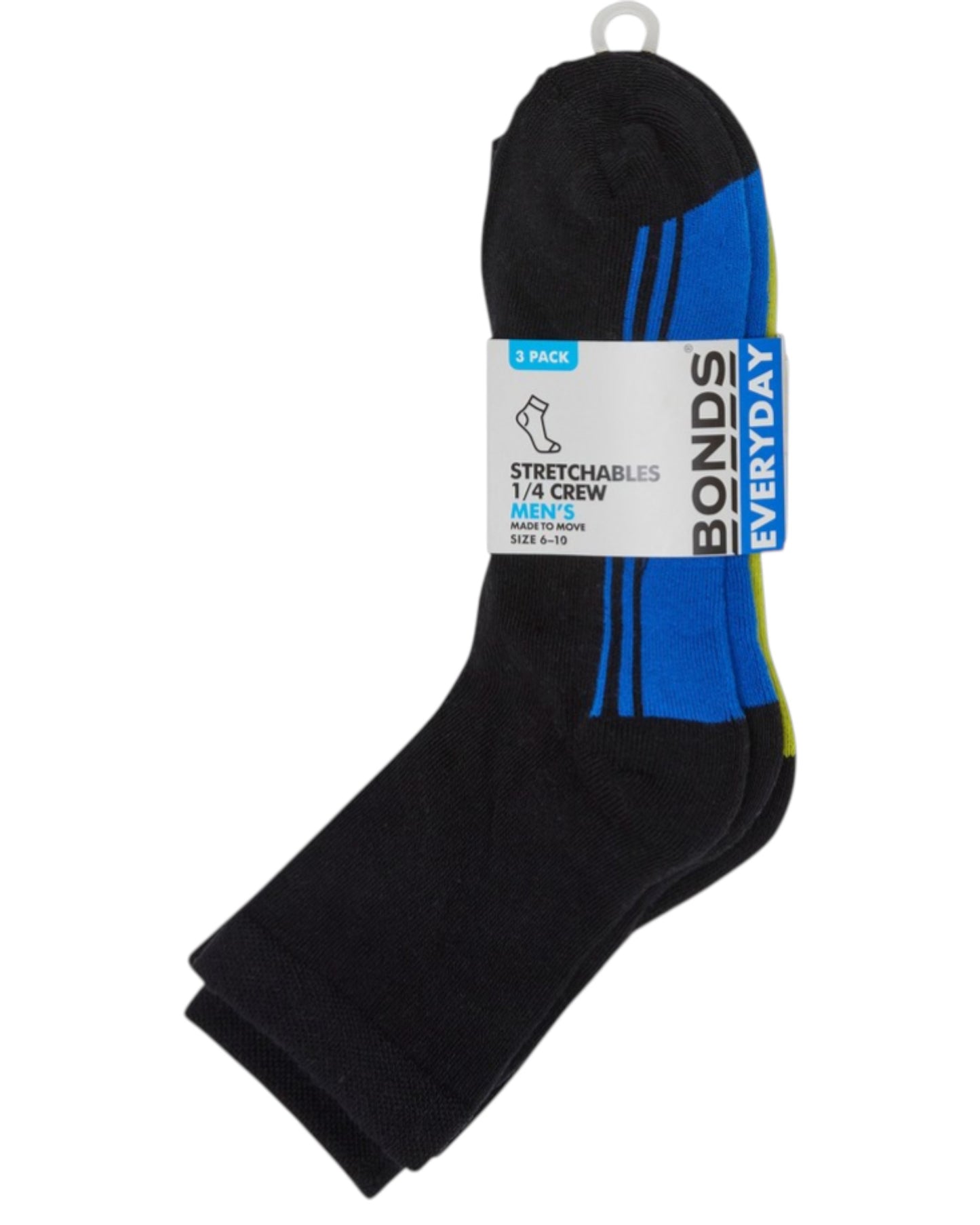 3 Pack Mens Bonds Stretchables Cushioned Quarter Crew Socks Black