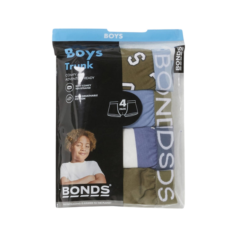 4 x Bonds Boys Trunks Black / Blue / White Multi Coloured Underwear