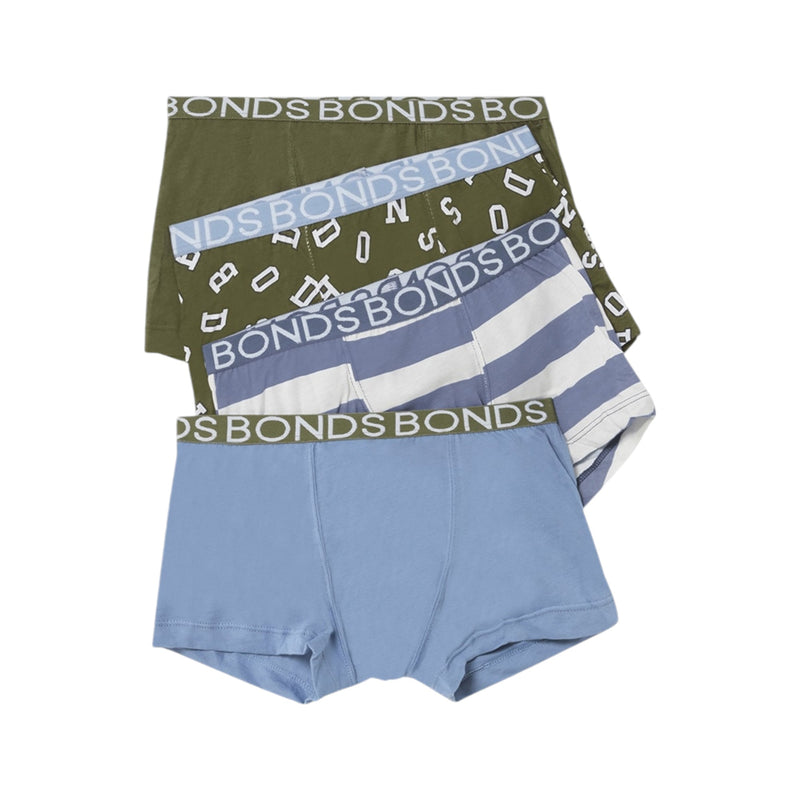 4 x Bonds Boys Trunks Black / Blue / White Multi Coloured Underwear